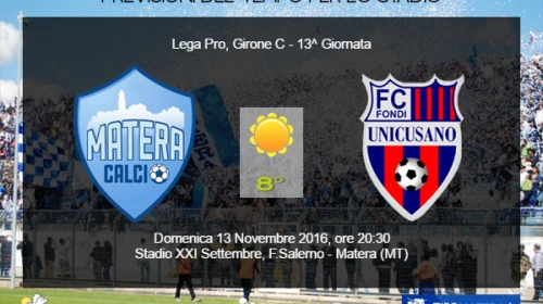 CALCIO - Il Meteo per Matera vs Fondi del 13 Novembre 2016